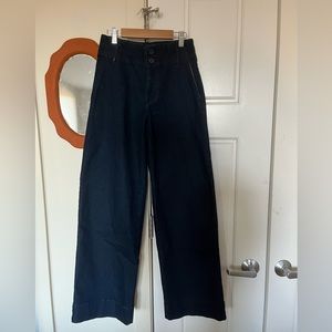 Dark denim wide leg high waisted trousers